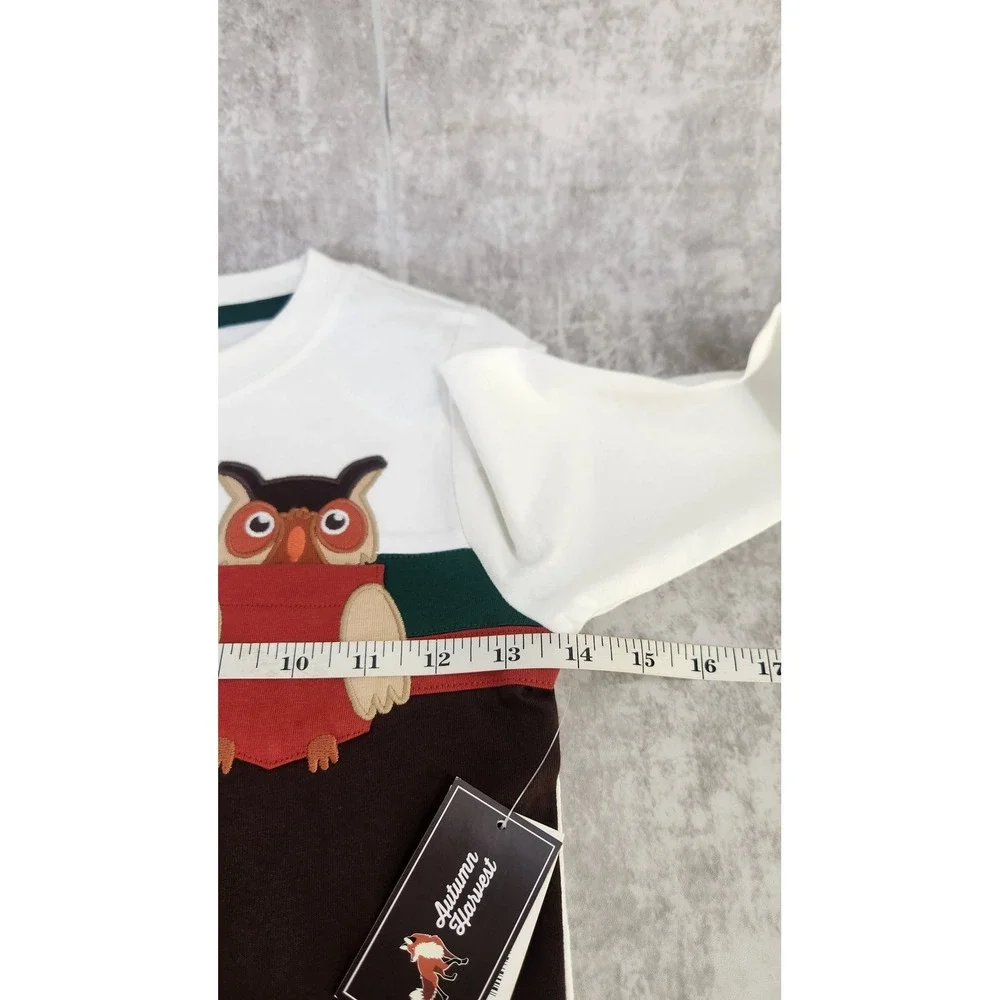 Gymboree Graphic Tee Kids 5T White Brown Owl Applique Long Sleeve Shirt NWT